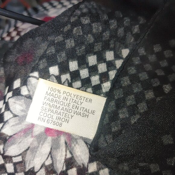 Elaine Gold Black White Checkered Floral Print Scarf 100% Polyester Made Italy - Picture 7 of 9
